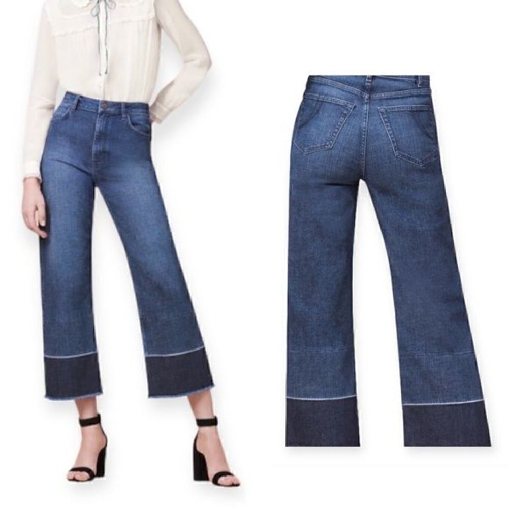 MAJE Palmina Wide-Leg Jeans, Cropped, Frayed hem, Size 34EU/2US